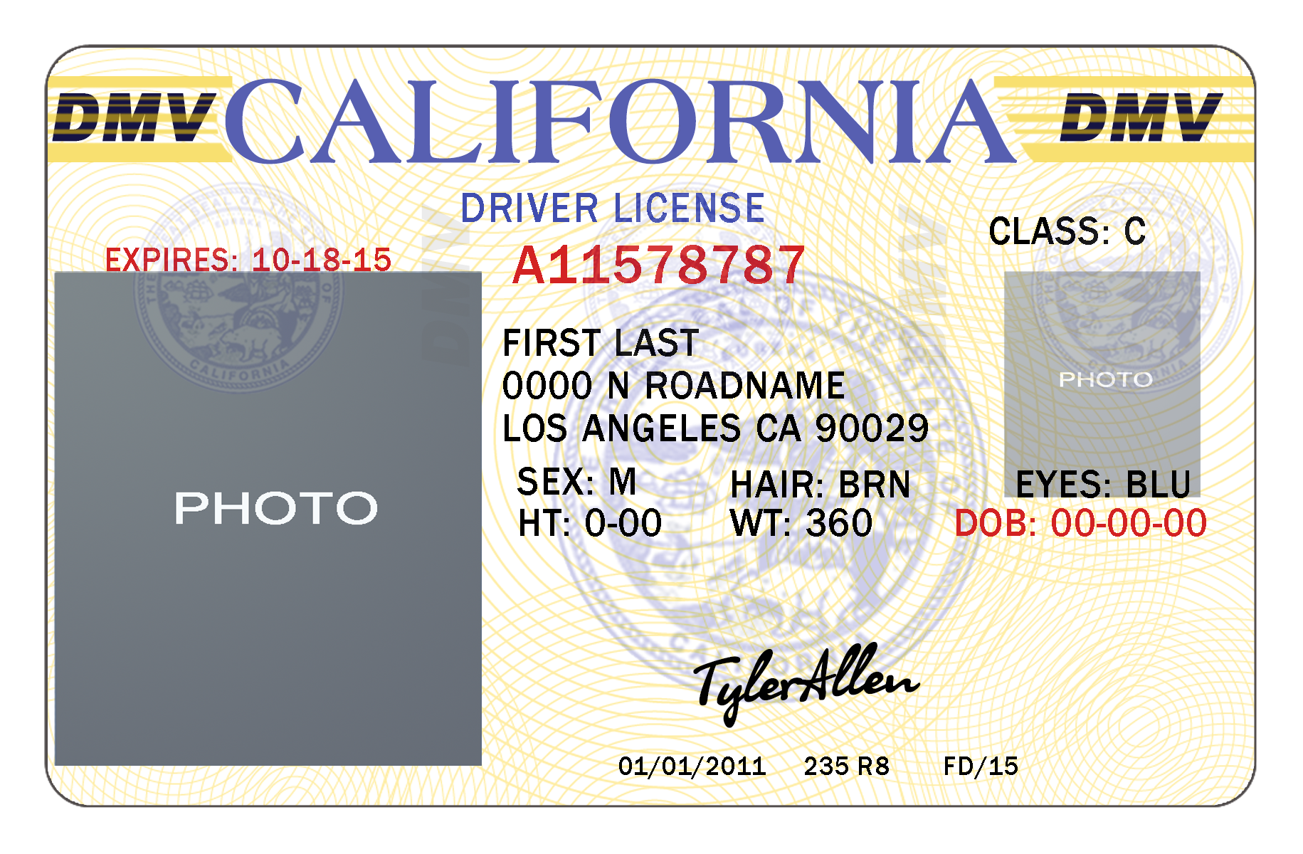 california drivers license template free